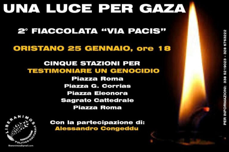 Nuova fiaccolata per Gaza: cinque fermate lungo la “Via Pacis” nel centro storico